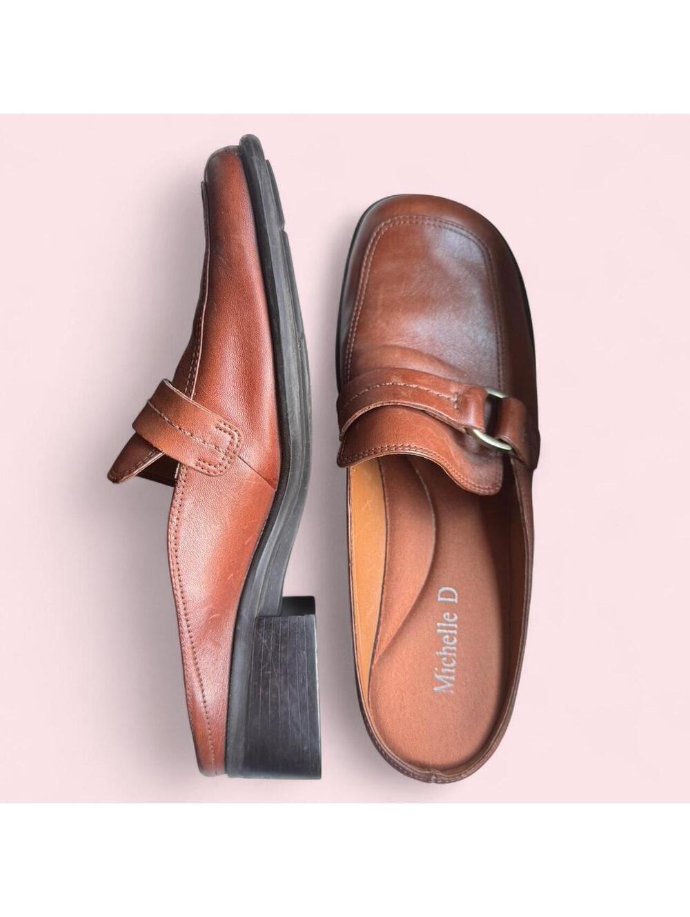 Leather loafer mules with buckle